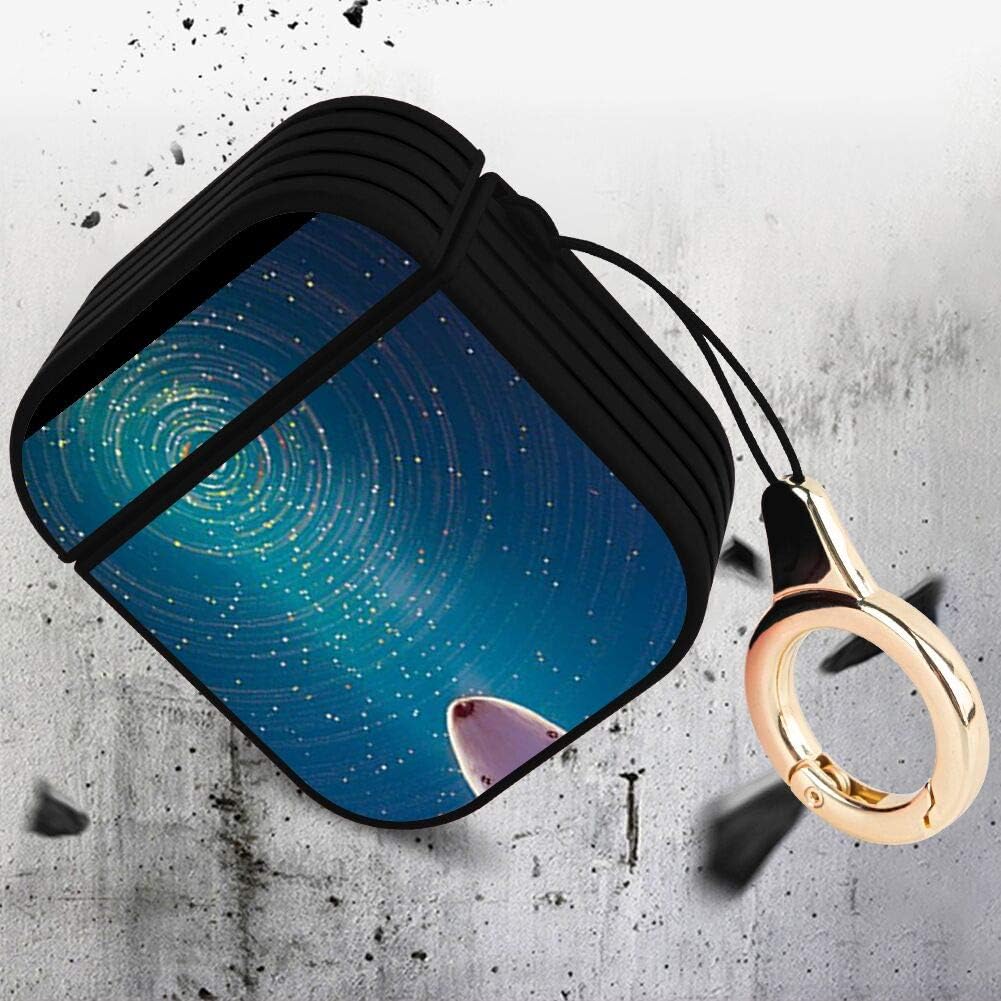 Black Striated Hard Airpods Case Lightweight Protective Cover with Magnet and Ring Polar Bear on Starry Night