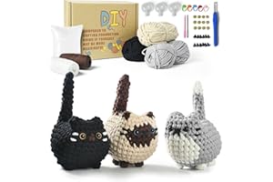 Crochet Kit for Beginners,Amigurumi Craft Crochet Kits for Kids,with Step-By-Step Video Tutorials,Crochet Cat Starter Kit,Lea