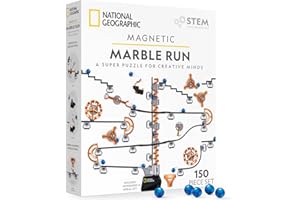 BLUE MARBLE National Geographic Magnetic Marble Run - 150-Piece STEM Building Set for Kids & Adults with Magnetic Track & Trick Pieces & Marbles for Building A Marble Maze, STEM Project (Amazon Exclusive)