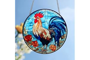 HOTIYOK Roosters Acrylic Window Hangings Blue Theme Suncatcher Stained Window & Wall Decor for Indoor/Outdoor, Ideal Housewarming Gift, Home Decor for Grandma Wife Teacher Animal Lover
