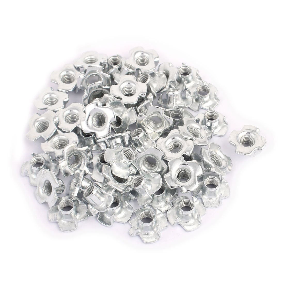 Sourcingmap M6 x 8mm Four Pronged Tee Nuts Captive Blind Inserts 50pcs for Wood Furniture