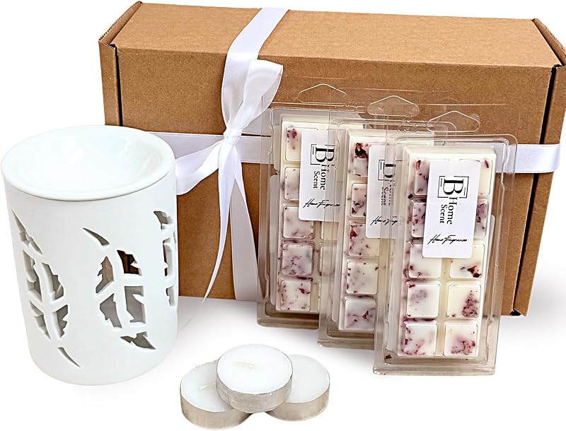 bhomescent Luxury Wax Melt Gift Set 3 Snap Bars Ceramic Burner Gift Box