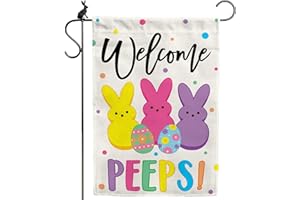 AMD PRINT Welcome Bunny Easter Garden Flag 12x18 Inch Double-Sided, Easter Decorations for Outside, Small Burlap Happy March Garden Flag for Porch & Yard & House, Outdoor Spring Bunny Decor