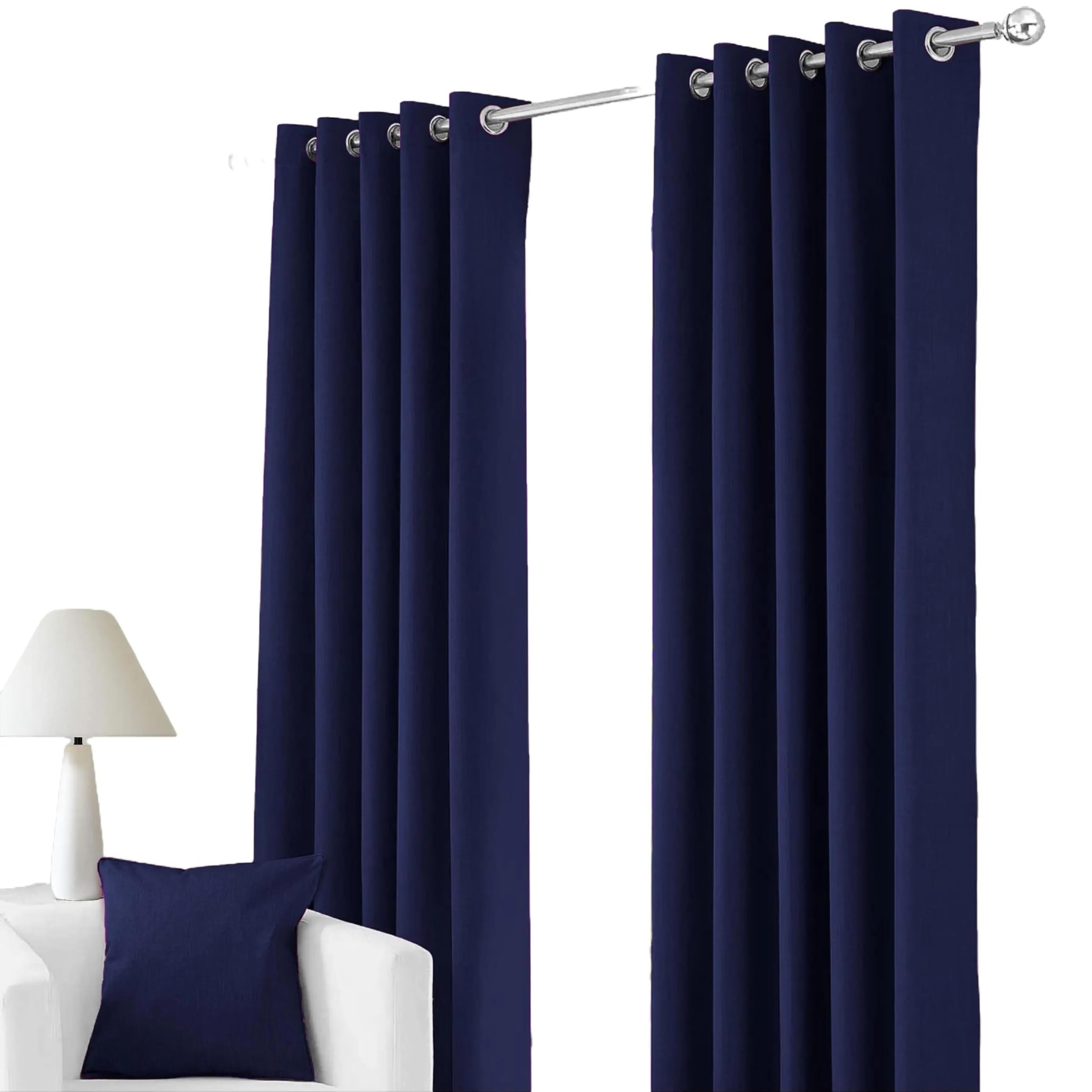 RayyanLinen Readymade Blackout Thermal Eyelet Ring Top Pair of Curtains Including 2 free Tiebacks (NAVY BLUE, Width 66" x Drop 54")
