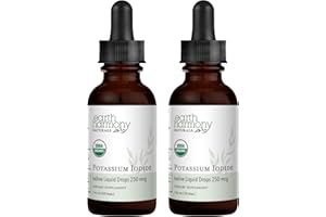 EARTH HARMONY NATURALS USDA Organic Potassium Iodide 250 mcg Liquid Supplement 2-Pack (1-Year Supply) - Supports The Thyroid Gland and Helps Exposure & Low Levels of Iodine - More Bioavailable Than Tablets, Pills - 1 Fl Oz