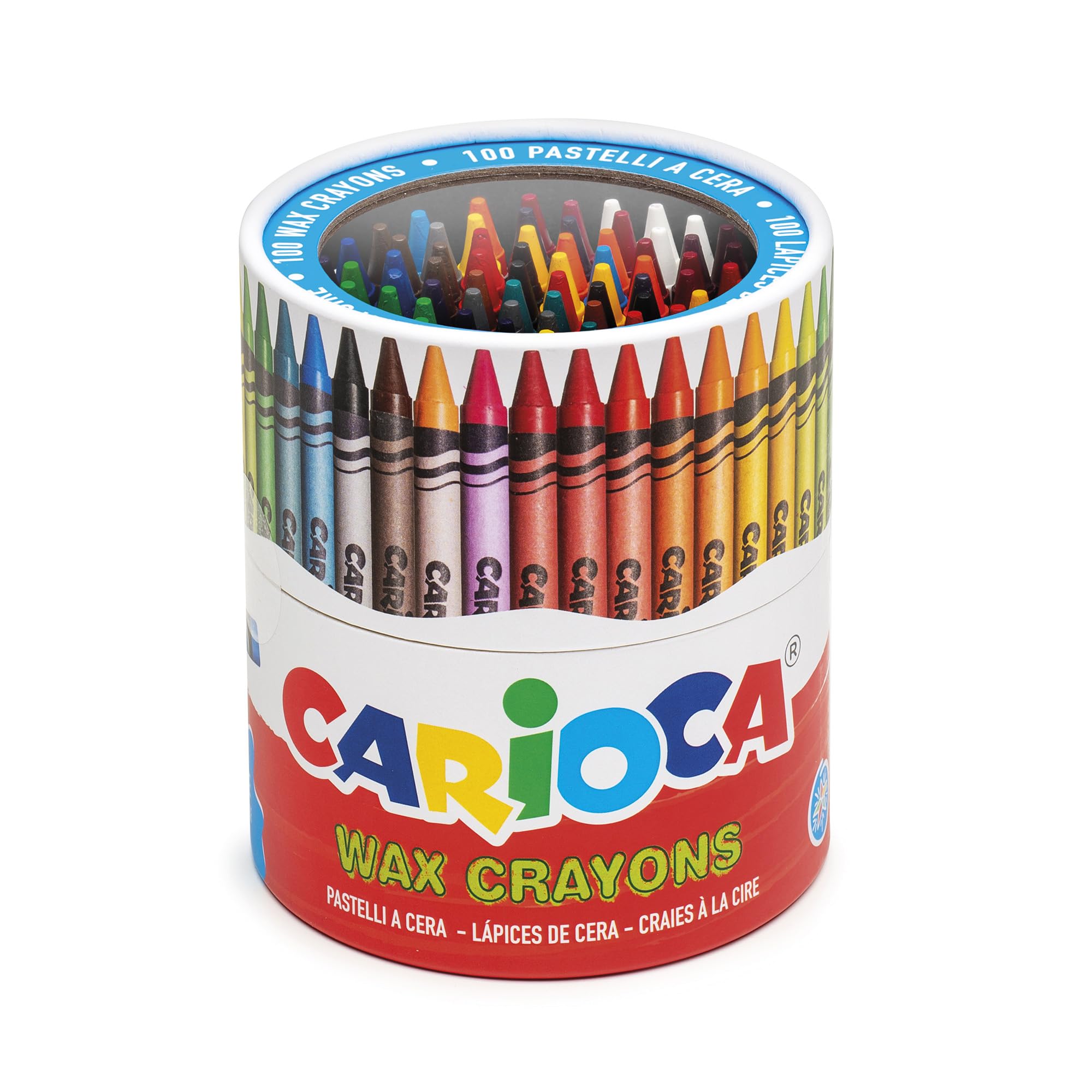 CARIOCA Wax Crayons - Soft and Smooth, Bright and Washable Colors, High Coverage, 8mm Tip, Easy to Sharpen (Box of 100 Wax Crayons)