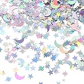 ONLYKXY Moon Star Table Confetti Decor Glitter Confetti for Birthday Wedding Foil Theme Thanks Giving Party Valentine's Day Scatter Bless Confetti (Silver)