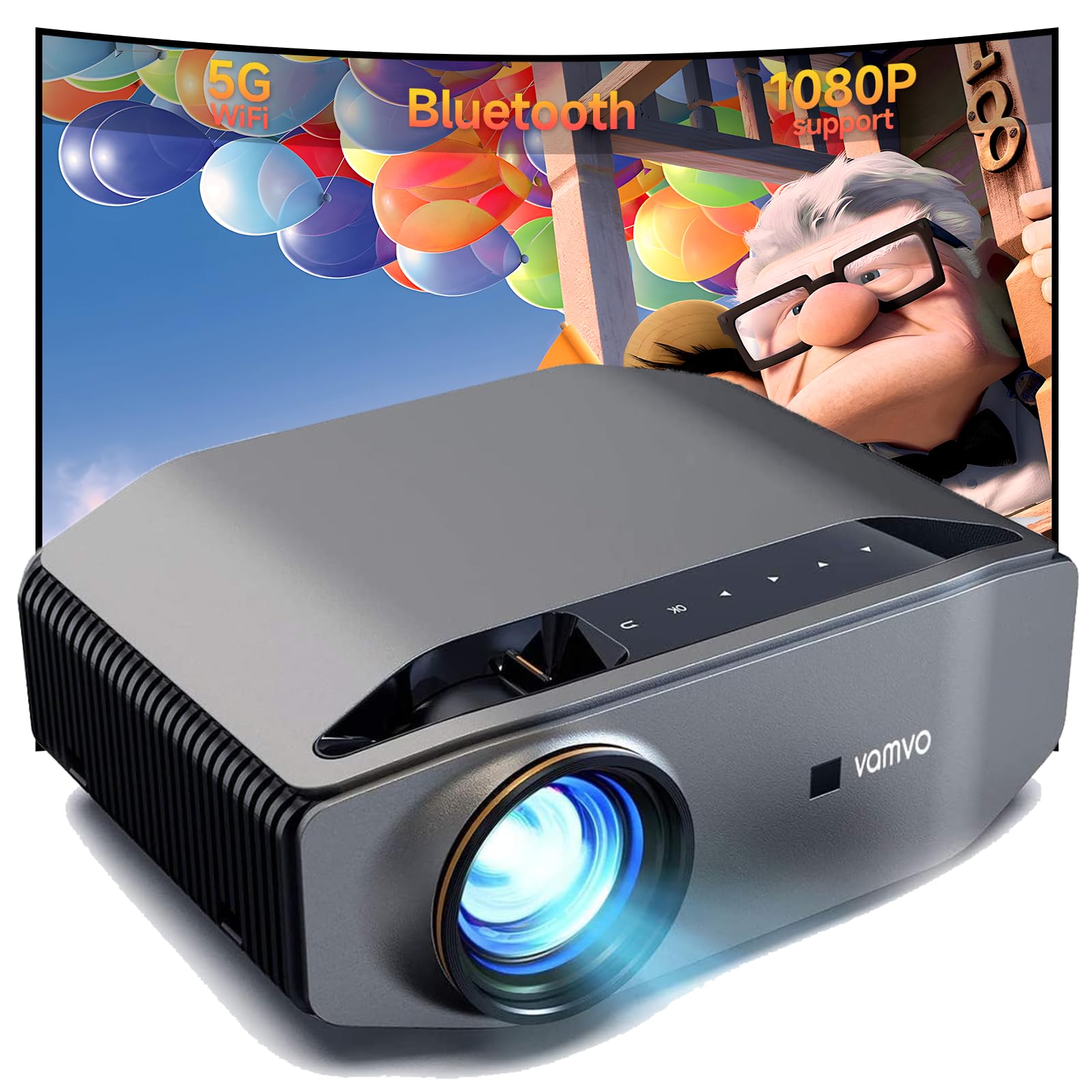 Mini Projector with WiFi and Bluetooth 4K Support, Native 1080P Portable Outdoor Smart Projector, Mirror Screen with Android/iOS/PC Compatible with PC/PS5/Phone/TV Stick