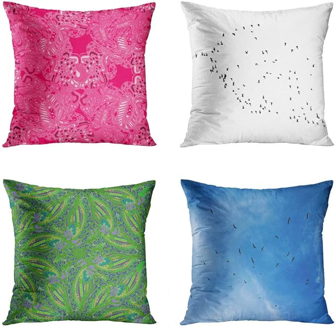 Vooft Set of 4 Throw Pillow Covers Square 16 x 16 Inch Abstract New Flock Birds