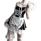 mzenuop Maid Dress Cosplay Sweet Classic Apron Costume with Socks