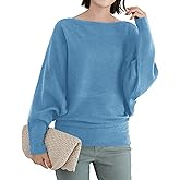 MEME XTRA Women's Batwing Long Sleeve Pullover Sweater - Oversize Boat Neck Knitted Ribbed Pullovers with Dolman Sleeve