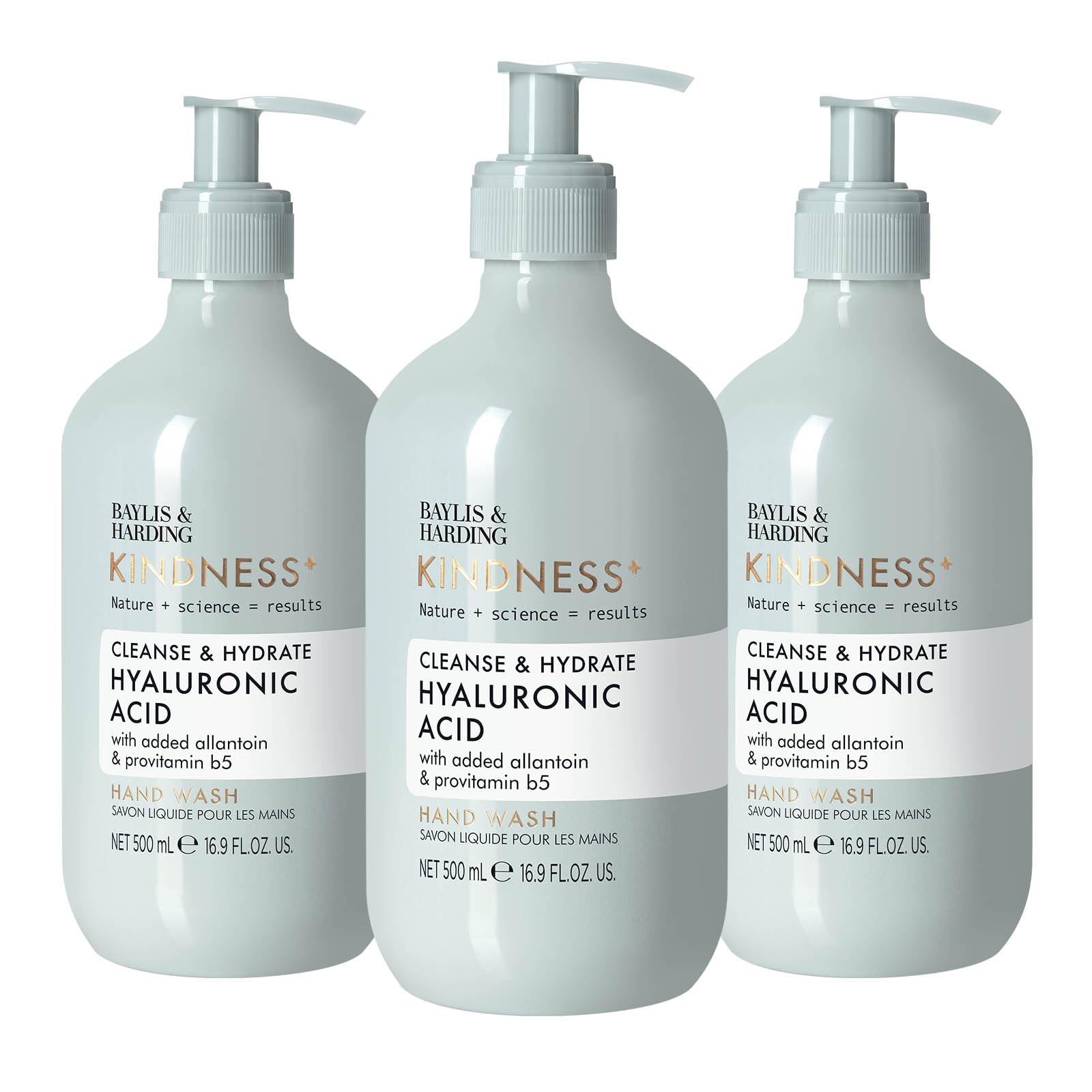 Baylis & Harding Kindness + Plant Hyaluronic Acid, Pear & Orange Blossom Fragrance, 500 ml Cleanse & Hydrate Hand Wash (Pack of 3) - Vegan Friendly