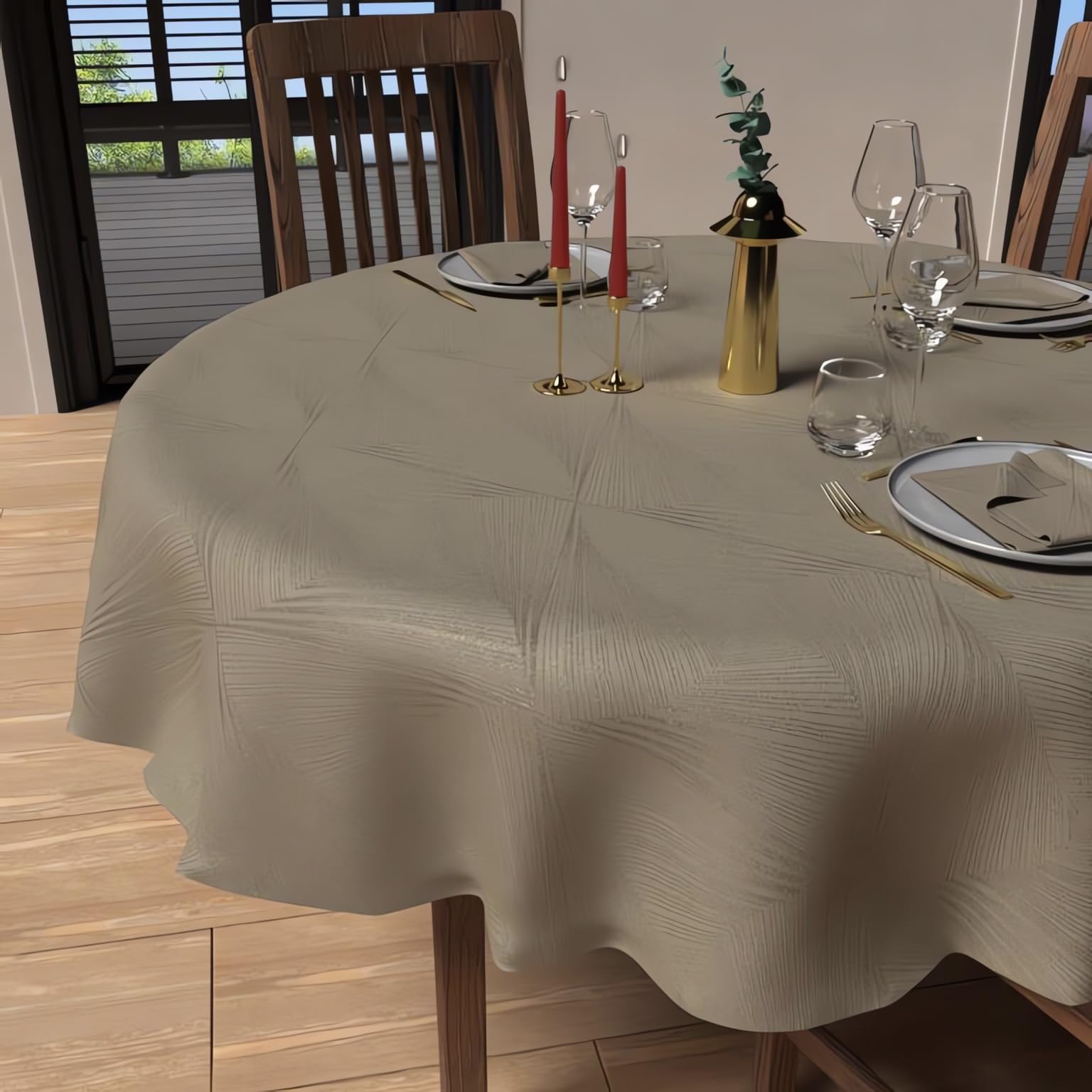 Soleil d'ocre, Round Stain Resistant Tablecloth - Diameter 180 cm - Champagne