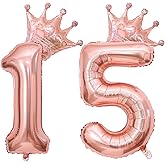 40 Inch Rose Gold Crown Number 15 Balloons, 15th Birthday Balloons for Men Women, 15th Celebration Decor Happy 15th Birthday Party,15th Birthday Party Decoration Wedding Anniversary Events Supplies