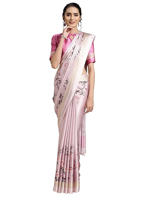 Womens Crepe Saree With Blouse Piece (2FLWR20302 Sarees_Pink)