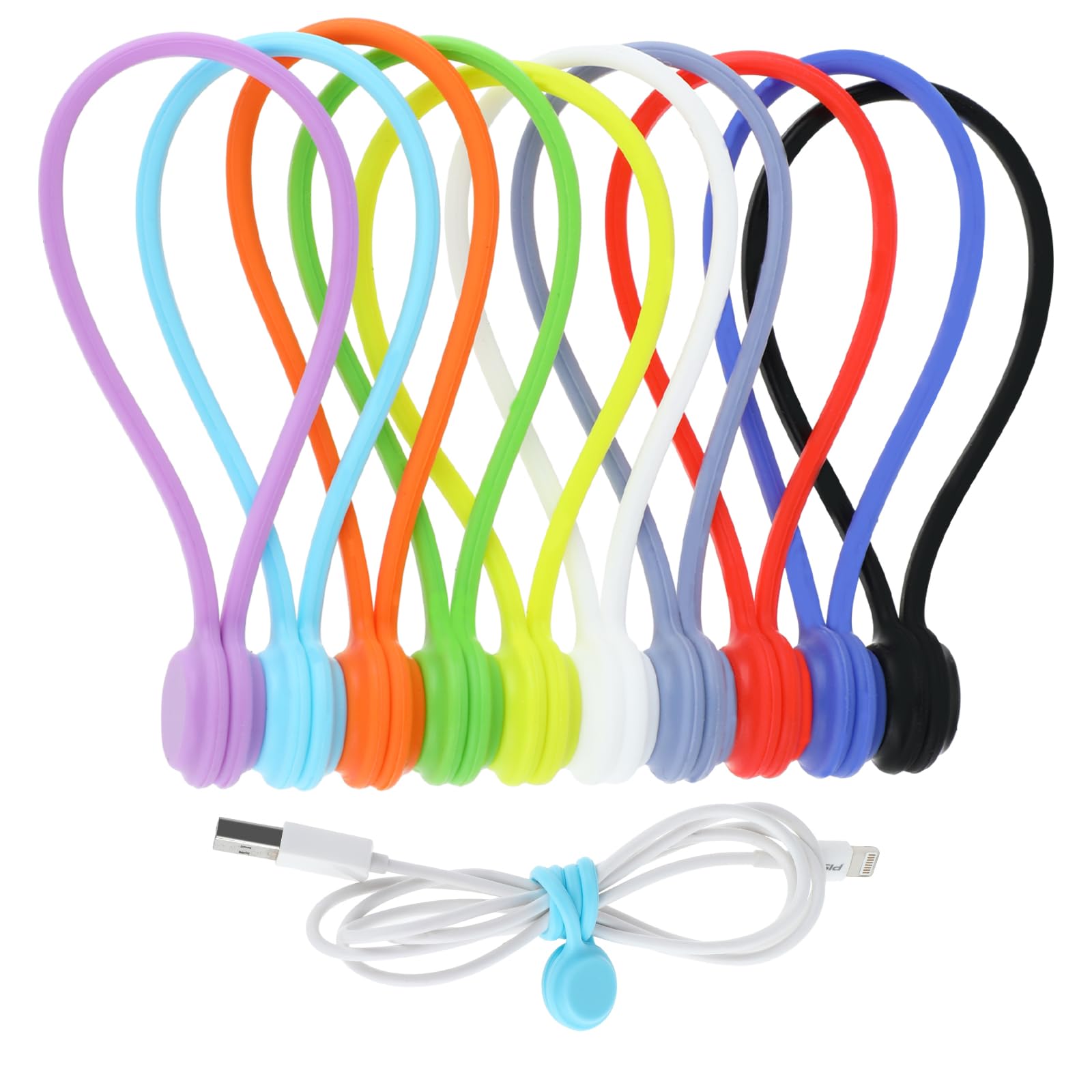 Lusofie 10 PCS Magnetic Cable Ties Reusable Silicone Magnetic Cord Ties Cable Organizer for Organizing, Bookmark Whiteboard Fridge Magnets