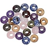 SUNYIK Assorted Crystal Stones Large Hole (6mm) Rondelle European Beads Fits Bracelet, Pack of 25, Amethyst/Rose Quartz/Picture Jasper/Sodalite/Dragon Blood