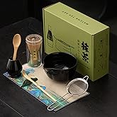 Matcha Whisk Set,8 Pcs Ceramic Matcha Sets Black Include Matcha Bowl with Spout(18Oz), Matcha Whisk and Holder,Bamboo Scoop,Scoop Holder,Stainless Sifter,Wooden Spoon,Tea Towel,Gift for Matcha Lovers