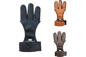 Hunt & Seek Cow Leather Thick Three Finger Archery Shooting Glove for Recurve & Compound Bow – Finger Tab Accessory
