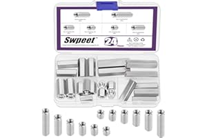 Swpeet 24Pcs 6 Sizes Metric M6 X 1.0-Pitch X 10mm/15mm/20mm/25mm/30mm/40mm Length 304 Stainless Steel Hex Rod Connector Nuts 