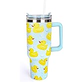 Whaline 40oz Yellow Duck Tumbler with Handle Straw and Lid Cute Animal Travel Tumbler Coffee Cup for Friend Holiday Birthday Party Favors
