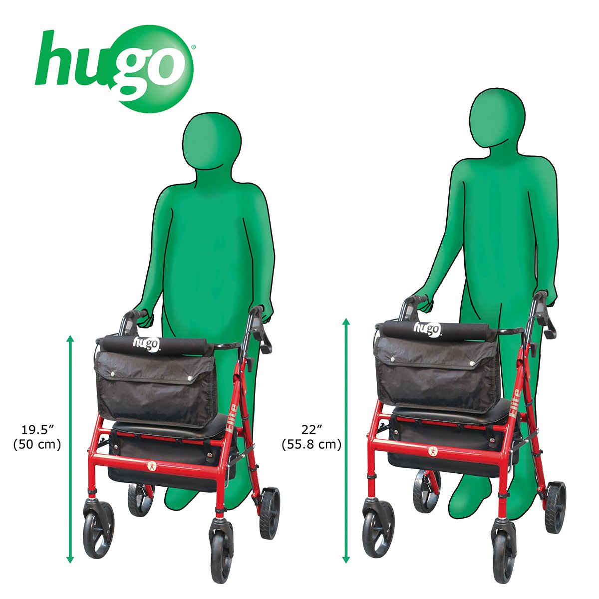 HUGO ELITE ROLLATOR ROLLING WALKER with SEAT BACKREST & SADDLE BAG BLUE