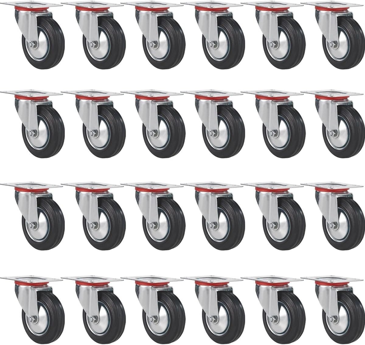 24 Pack - 3" Swivel Caster Wheels Rubber Base with Top Plate & Bearing Heavy Duty