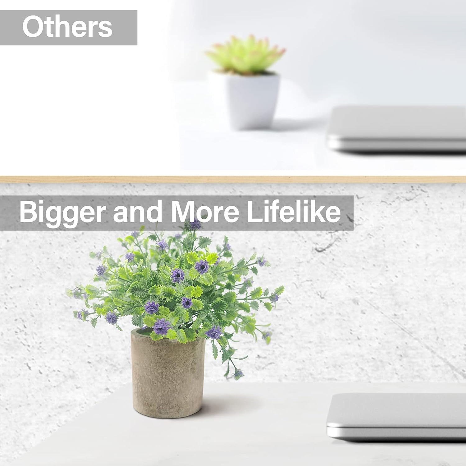 3 Pack Potted Fake Plants-Artificial Plants Potted with Green Oldenlandia Diffusa，Green Eucalyptus&Purple Gypsophila for Room Decor, Desk,in Office,Bedroom,Bathroom: Kitchen & Dining