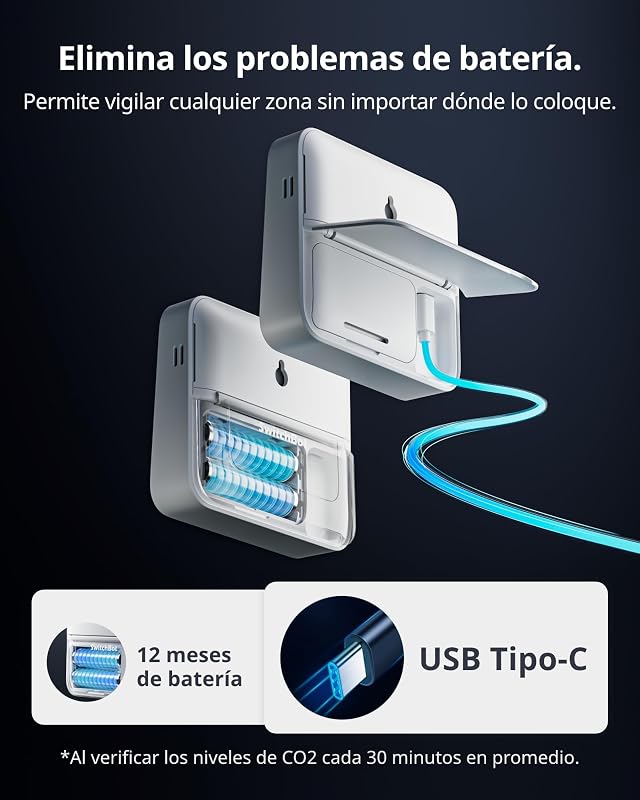 Monitor Calidad del Aire Interior, Estacion Meteorologica con Alarma CO2, Detectores de CO2, Termometro con App, Bluetooth, Archivo de Datos 2-Años, se Requiere SwitchBot Hub