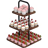 VyGrow Cupcake Stand, 3-Tier Dessert Stand for 32 Cupcakes, Wood & Metal Tower Display Premium Holder Dessert Tree Tower for Christmas Birthday Weddings Party Decor, Serving Tray, Wood Brown