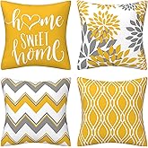 Drmstow Yellow Pillow Covers 18x18 Set of 4 Modern Decorative Geometric Outdoor Sofa Throw Pillow Cushion Covers Case for Couch Living Room Bedroom Patio Furniture Indoors Home Decor