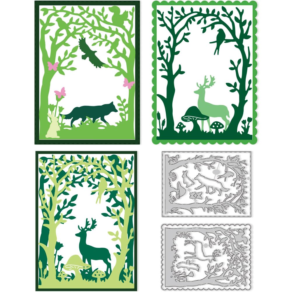 DELORIGIN 3 Styles Animals Forest Cutting Dies Card Making Die Cut Carbon Steel Die Cuts Stencils Card Scrapbooking Embossing Template Dies for DIY Paper Craft Making Albums Gift Decor