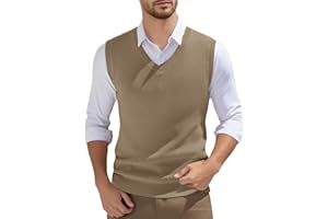 Mens Sweater Vest V-Neck Knitted Sleeveless Pullover Sweater Business Solid Color Sweater Vest
