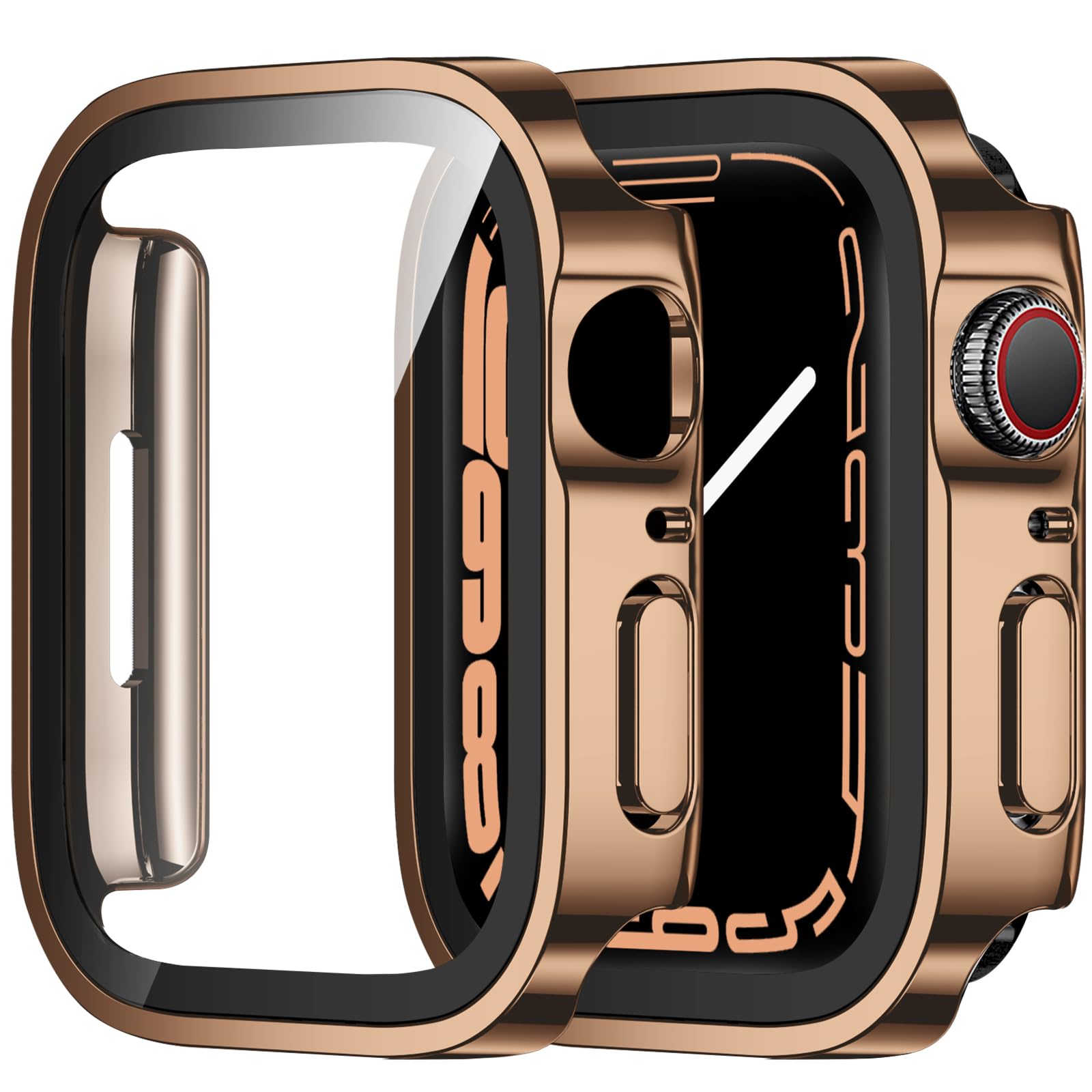 ZZDZZ 2 Pack Hard PC Case Compatible with Apple Watch Case 45mm Series 9/8/7 with Tempered Glass Screen Protector, Ultra-Thin Straight Edge Protective Cover for iWatch 45mm (Rose Gold/Rose Gold) — image 1