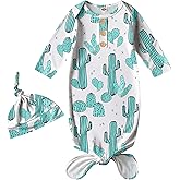 AMAWMW Newborn Baby Boys Girls Cartoon Sleeper Gown Long Sleeve Mountain Nightgown Hat Outfits