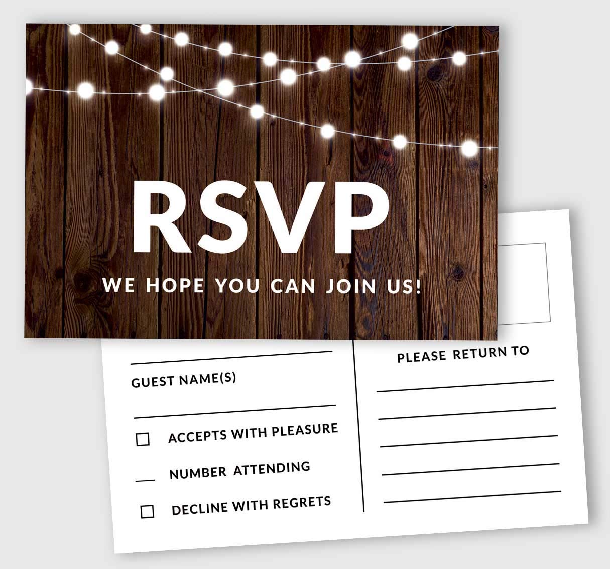 Inkdotpot 50 Blank RSVP Postcards String Light Print 4"X6" Response Cards,RSVP Reply Card For Wedding,Bridal Shower,Baby Shower
