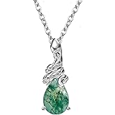BELLNA Natural Moss Agate Ring 925 Sterling Silver Pendant Necklace Jewelry for Women Anniversary Valentines Day