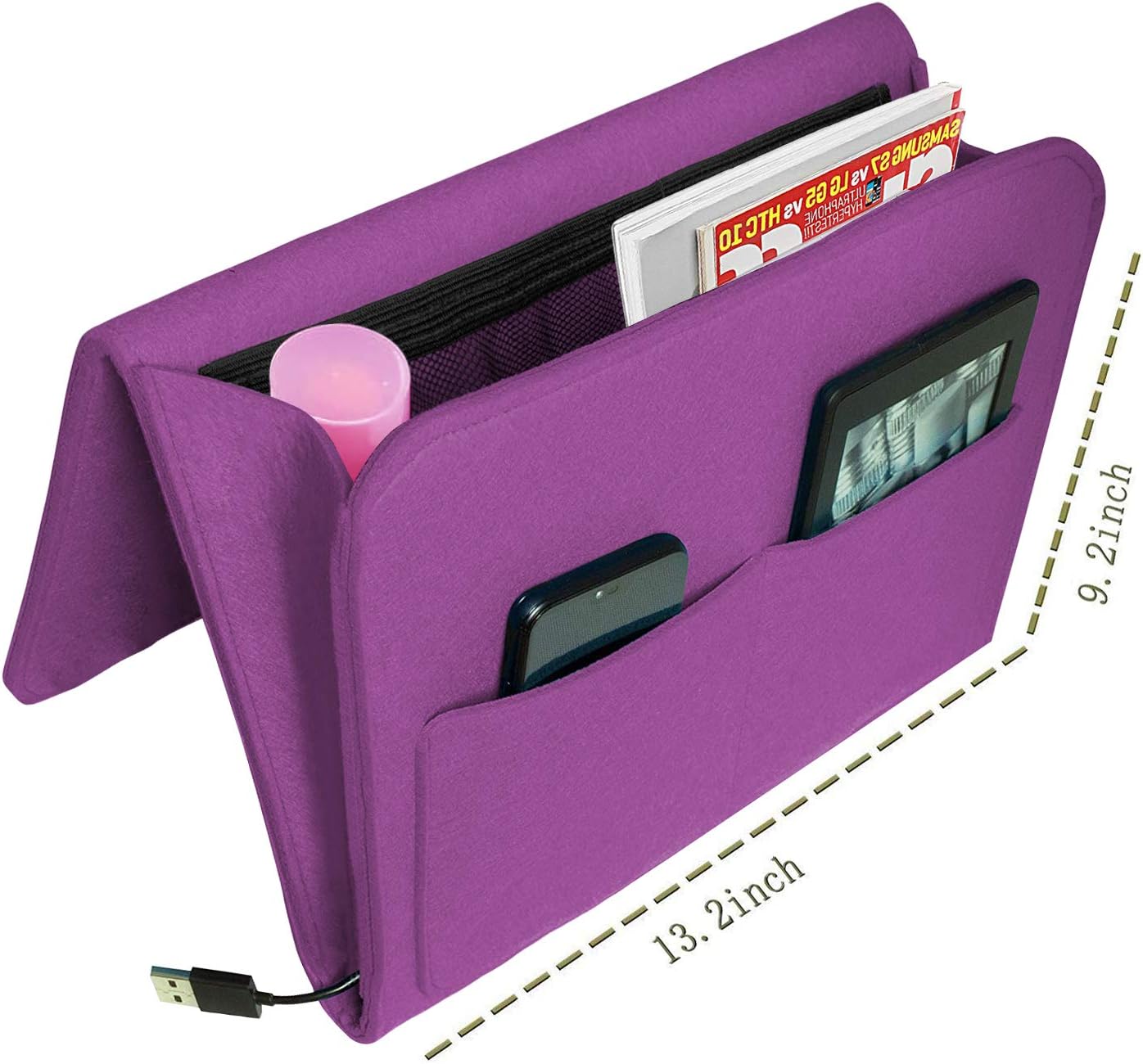 Actor Bedside Caddy/Bedside Storage Organizer, Under Mattress Organizer, Book Remote Glasses Caddy, Durable Felt – Organizer for Laptop, Books, Remotes