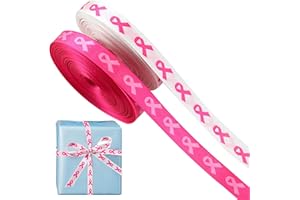 Heyiminy Breast Cancer Awareness Ribbons, 2 Rolls Breast Cancer Ribbons for Crafts, Pink Ribbon Breast Cancer Awareness Decor, Gift Wrapping, Fundraising Events