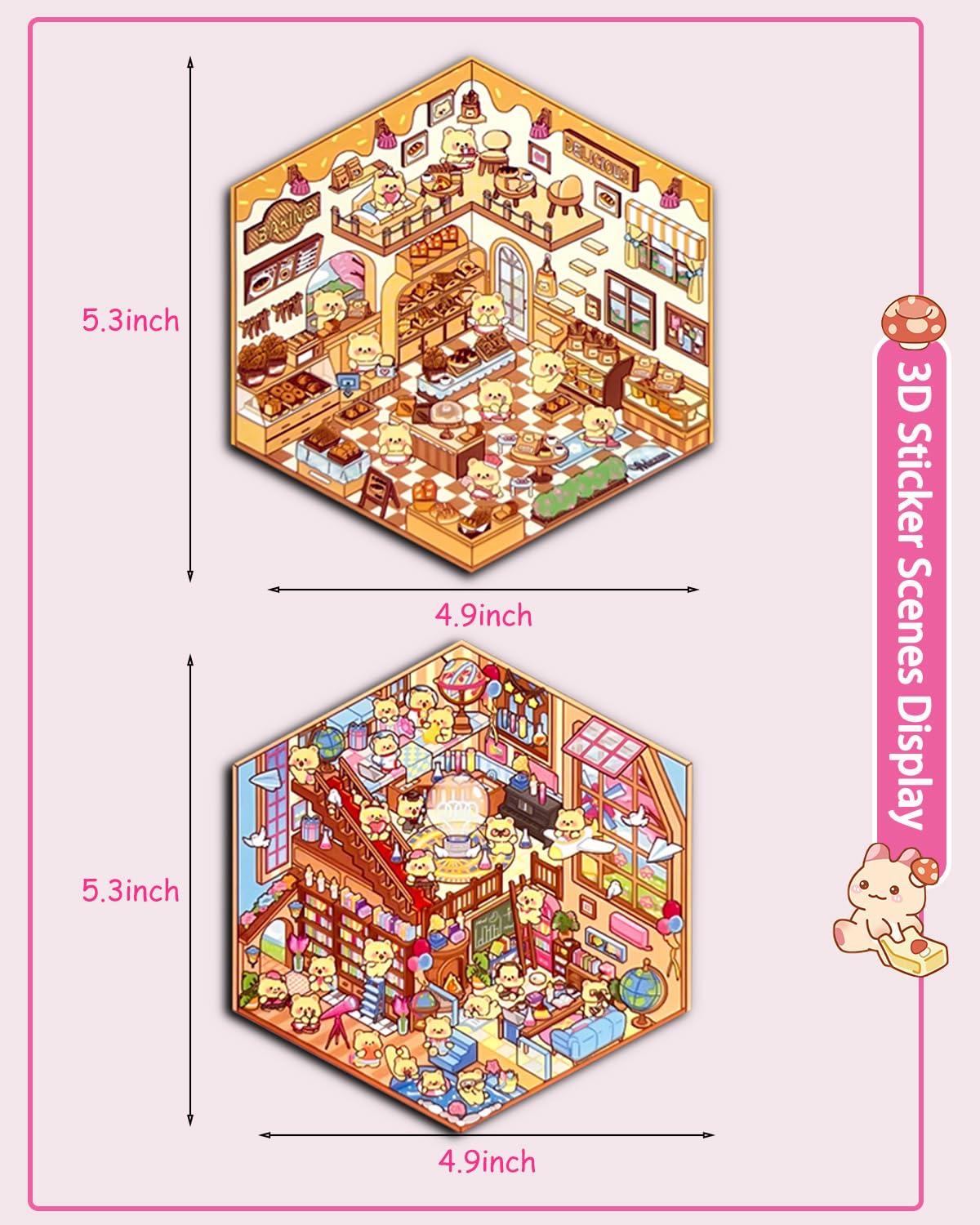 20 Sets DIY 3D Sticker Scene, Sticker Therapy Scenes Collection Book for Adults Stress Relief Pass The Time, Make Your Own House Miniature Cute Cartoon Animal Isometric Scene Funny Stickers for Kids