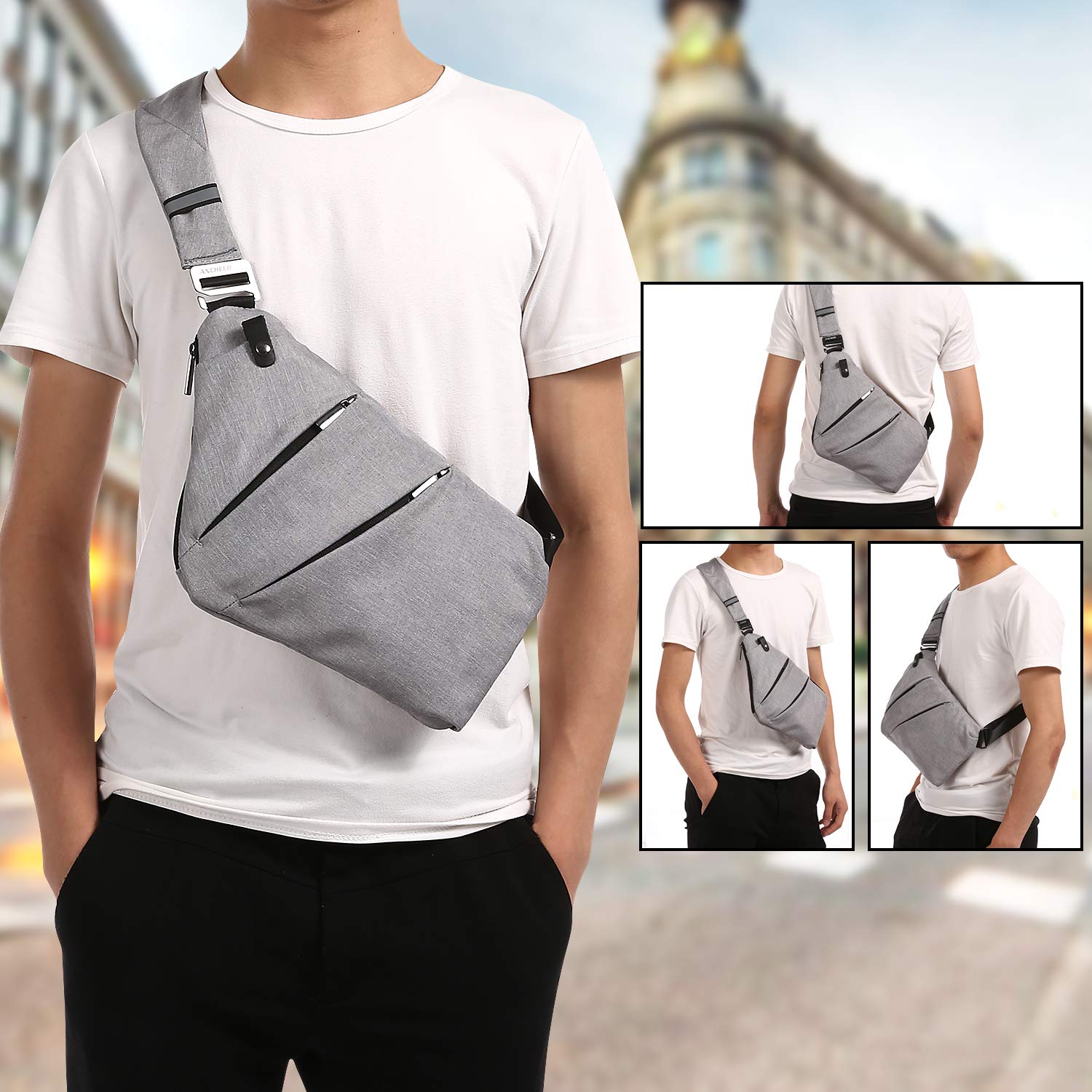 ANCHEER Canvas Sling Chest Bag, Small Unisex Vintage Messenger Crossbody Backpack for Traveling School Dating Shopping & Outdoor Activities (Sling Chest Bag_Gray)