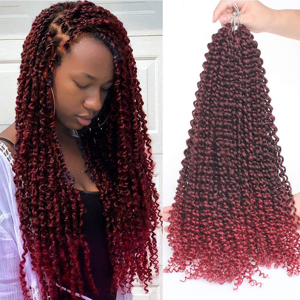Xtrend 7 Packs 18 inch 18 Strands/Pack Passion Twist Hair Ombre Burgundy Water Wave Crochet Braids Synthetic Natural Hair Extensions Passion Twist Braiding Hair for Black Women TBUG# — image 1