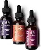 Anti Aging Skin Care Set by Eve Hansen - Best Natural Anti Wrinkle Serum Set, Dark Spot Corrector, Reduce Hyperpigmentation, Acne Scars, Age Spots - Hyaluronic, Retinol, Vit C Serums - 3 X 1 Ounce