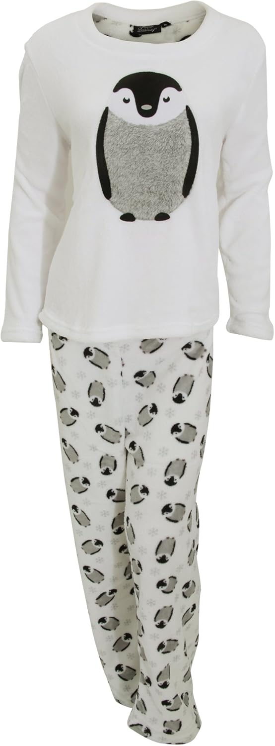 Womens/Ladies Penguin Design Long Sleeve Fleece Top & Patterned Bottoms