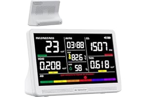 bonoch 16 in 1 Air Quality Monitor Indoor 7" Display 9 AQI+7 AQI Alerts Air Quality Meter for CO2, TVOC, PM2.5, PM1.0, PM10, 