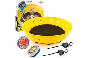 WNSULL Bey Stadium Top Burst Set-Battle Game with 1Detachable Stadium, 2 Latest Style Battling Top Toys and 2 Launchers-Toy Gift for Boys Kids Ages 6 7 8 9 10 11 12 Years Old-Yellow