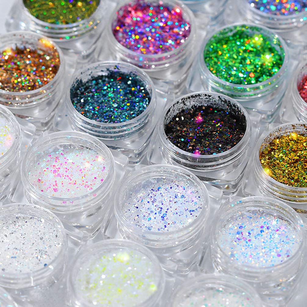JASSINS 12 Colors Nail Holographic Glitter, Superfine Mixed Nail Sequins Decoration for Nails Art(Light Color): Beauty
