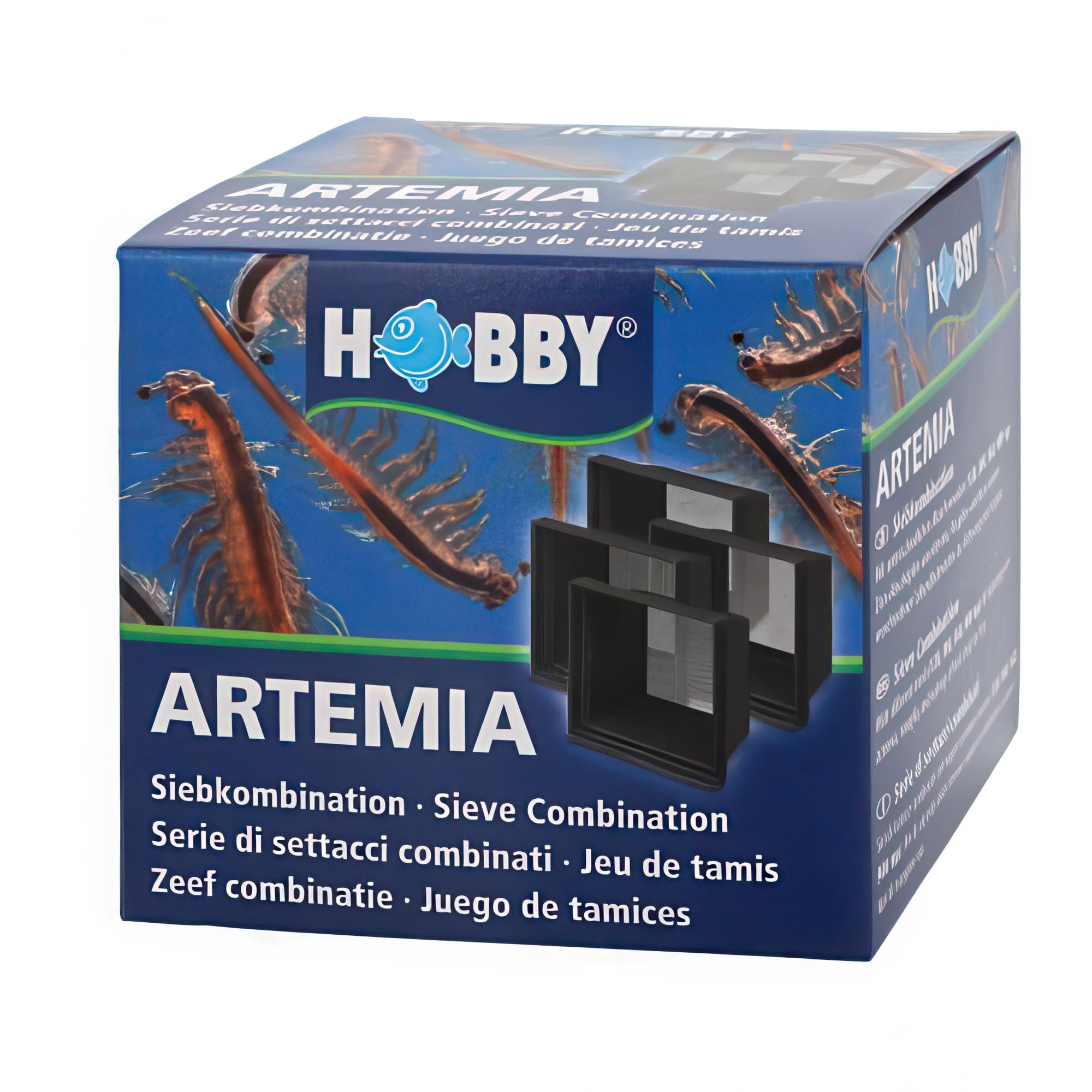 HOBBY Aquaristik Artemia Siebkombination I 8,5 x 8 cm I Artemia Sieb zum Abschöpfen von Artemia Nauplien I Lebendfutter-Siebe mit 120, 300, 560 und 900 µm Maschenweite I Artemia Zucht Zubehör