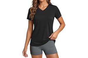 MAGCOMSEN Women's Short Sleeve Workout Shirts Summer V Neck UPF 50+ Sun Protection T-Shirt Athletic Running Sports Tops