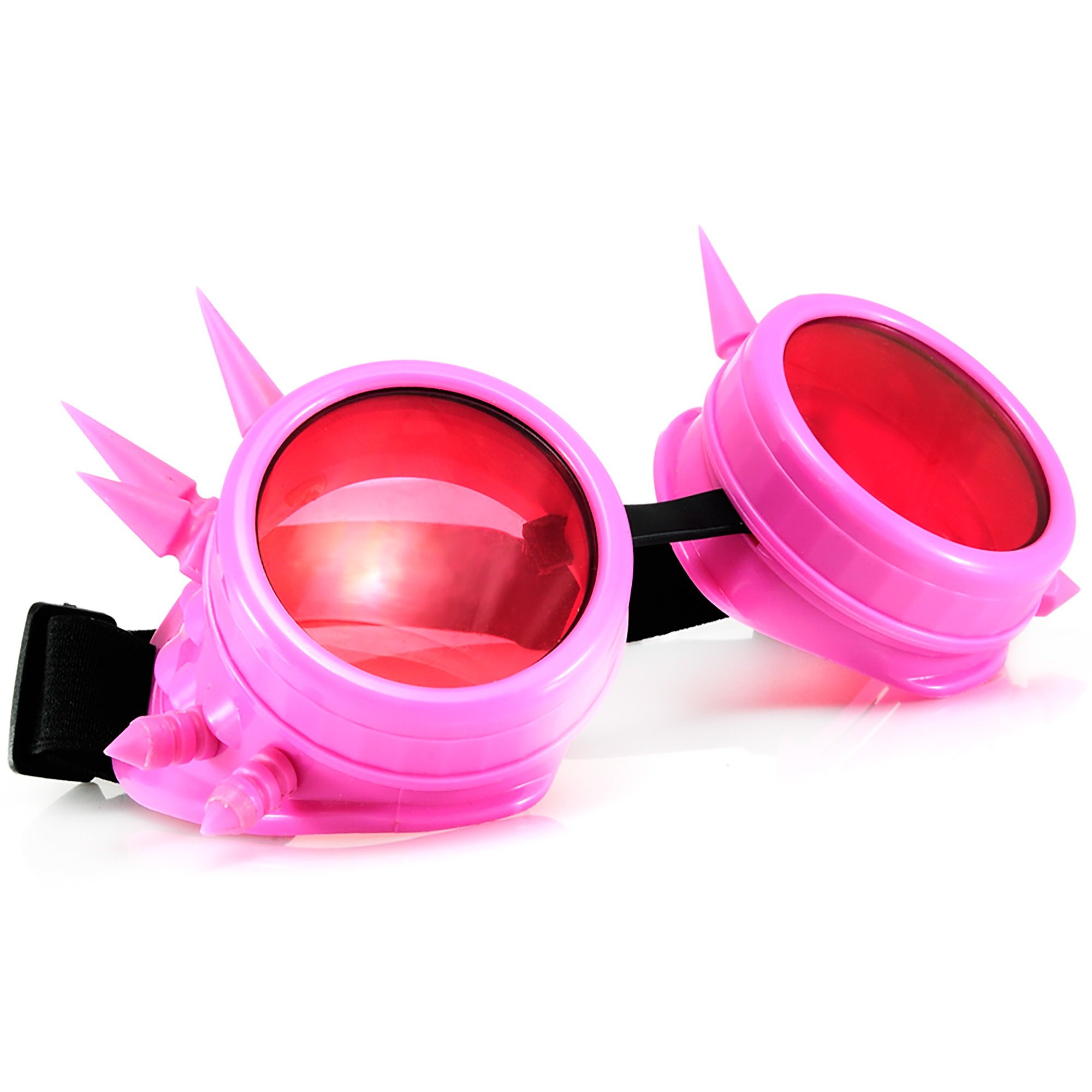 Morefaz Welding Cyber Goggles Steampunk Goth Cosplay Sunglasses 50s Round Glasses Vintage Hippy Party Fancy Dress MFAZ Ltd (Pink Spikes)